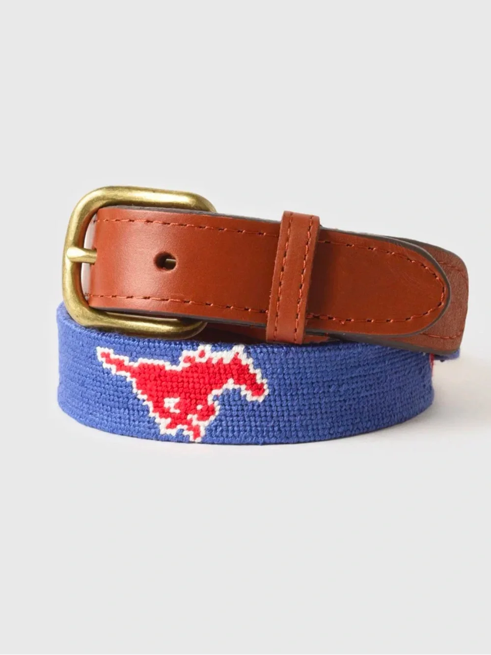 Smathers & Branson SMU Needlepoint Men's Belt 34 NEW Hand stitched